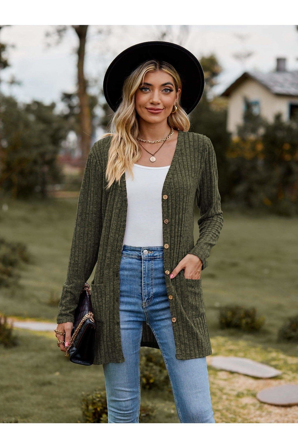 Dana Ribbed Button-UP Cardigan with Pockets - SwagglyLife Home & Fashion