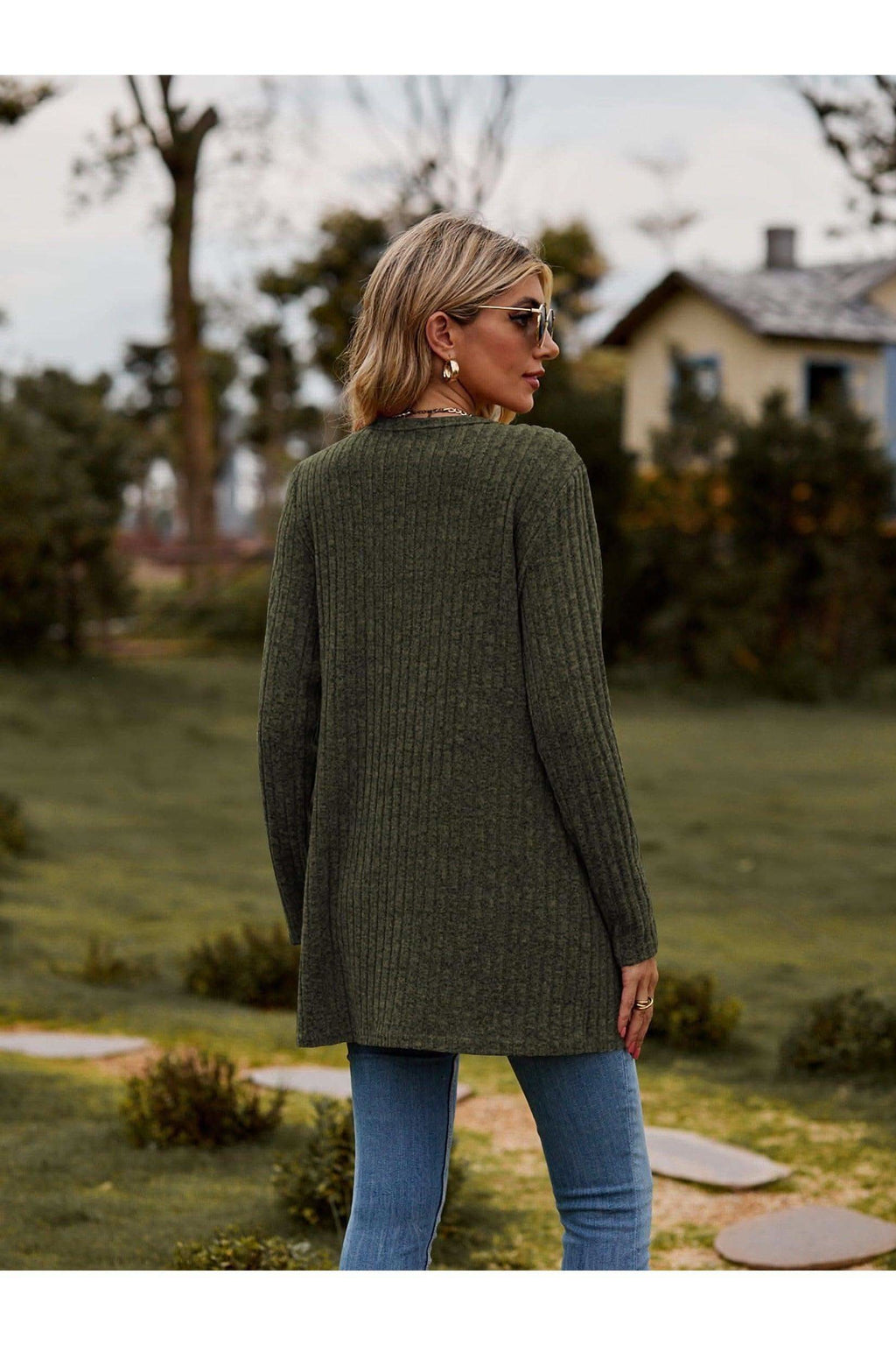 Dana Ribbed Button-UP Cardigan with Pockets - SwagglyLife Home & Fashion