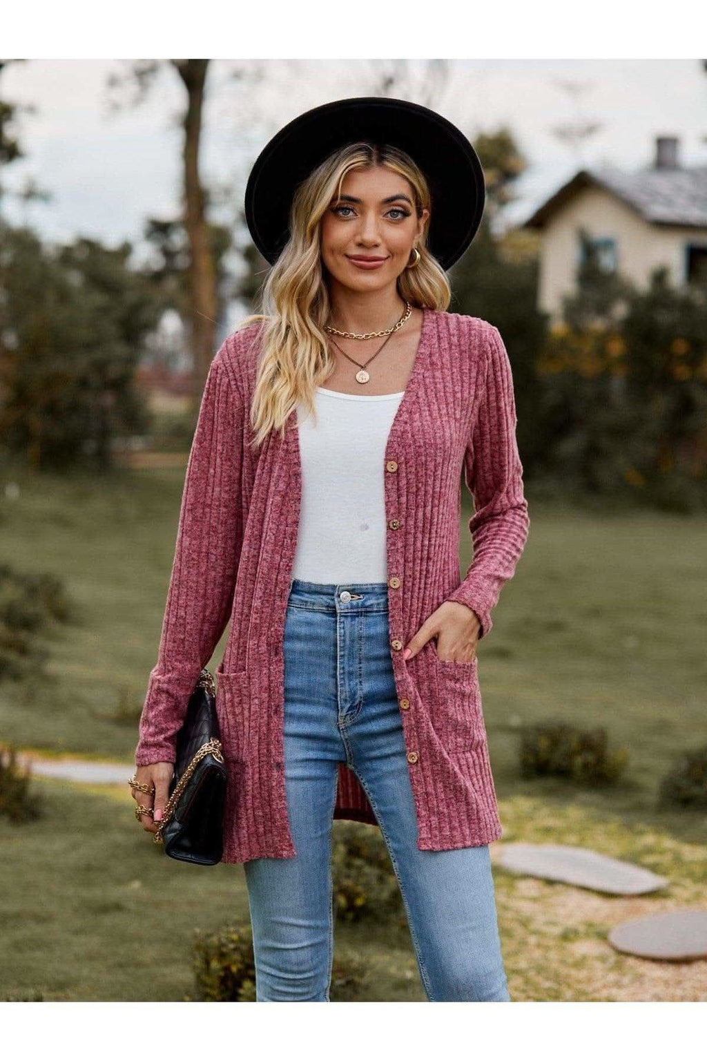 Dana Ribbed Button-UP Cardigan with Pockets - SwagglyLife Home & Fashion