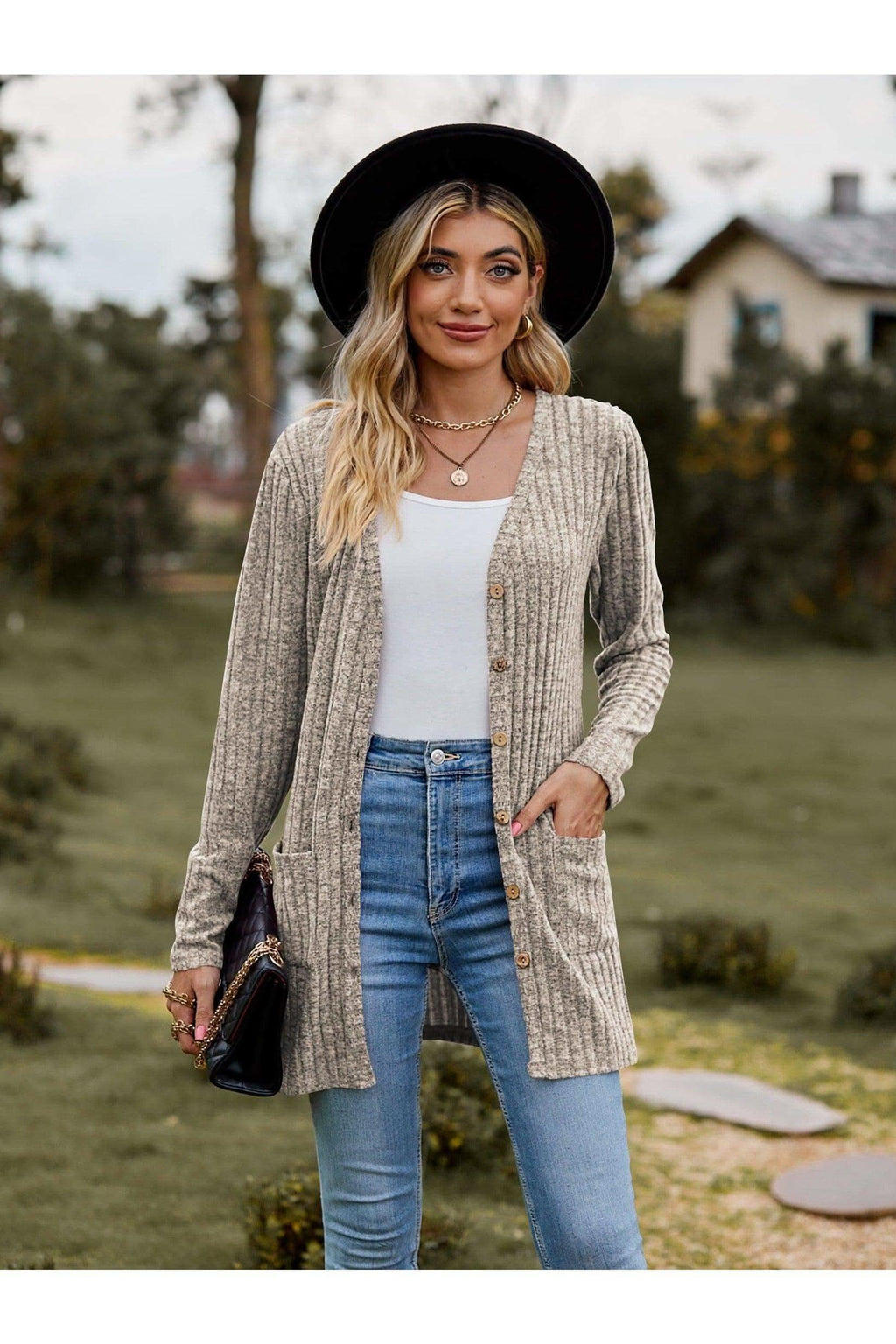 Dana Ribbed Button-UP Cardigan with Pockets - SwagglyLife Home & Fashion