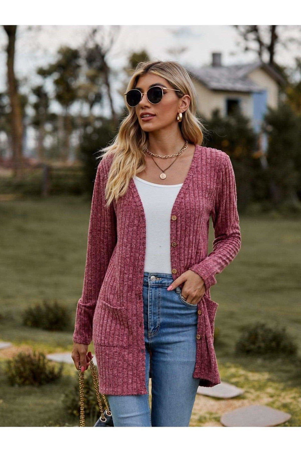 Dana Ribbed Button-UP Cardigan with Pockets - SwagglyLife Home & Fashion