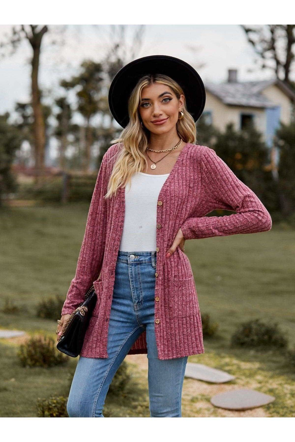 Dana Ribbed Button-UP Cardigan with Pockets - SwagglyLife Home & Fashion