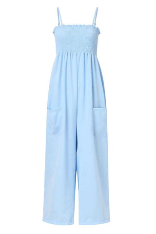 Dana Smocked Spaghetti Strap Wide Leg Jumpsuit - SwagglyLife Home & Fashion Dana Smocked Spaghetti Strap Wide Leg Jumpsuit - SwagglyLife Home & Fashion