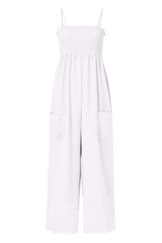 Dana Smocked Spaghetti Strap Wide Leg Jumpsuit - SwagglyLife Home & Fashion Dana Smocked Spaghetti Strap Wide Leg Jumpsuit - SwagglyLife Home & Fashion