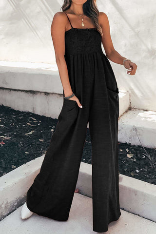 Dana Smocked Spaghetti Strap Wide Leg Jumpsuit - SwagglyLife Home & Fashion Dana Smocked Spaghetti Strap Wide Leg Jumpsuit - SwagglyLife Home & Fashion