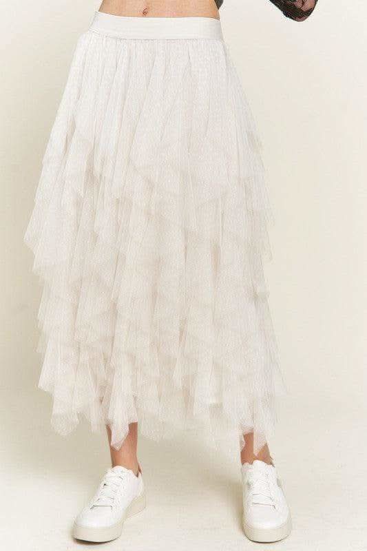 Dance with Me Layered Polka Dot Mesh Lined A-Line Midi Skirt - SwagglyLife Home & Fashion