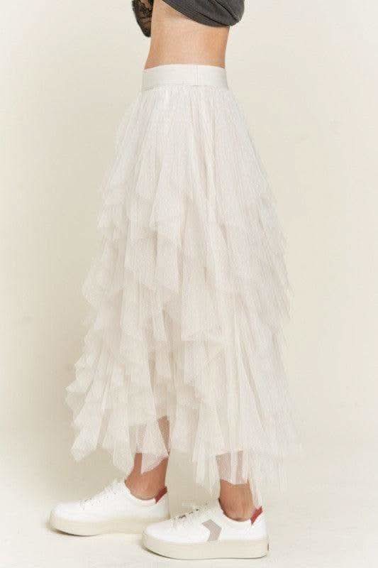 Dance with Me Layered Polka Dot Mesh Lined A-Line Midi Skirt - SwagglyLife Home & Fashion