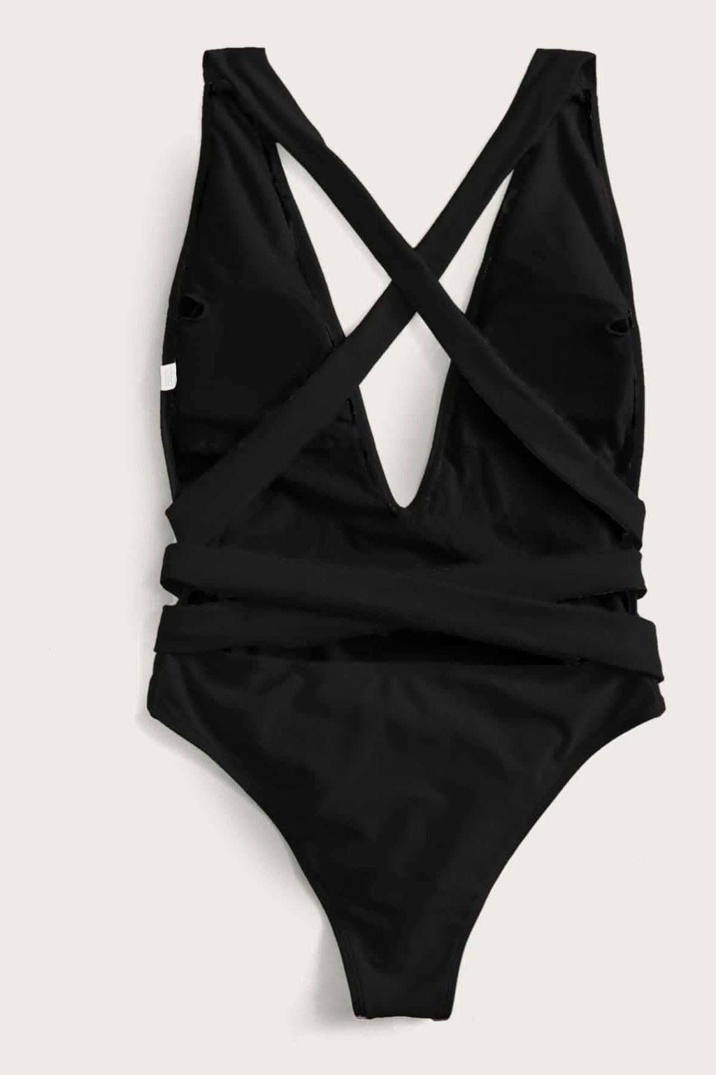 Danielle Halter Neck Deep V Tied One-Piece Swimsuit, Multiple Colors in - Swimwear photo