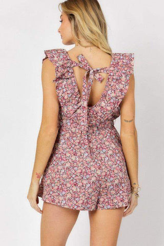 DAVI & DANI Printed Button Down V Neck Mini Romper - SwagglyLife Home & Fashion DAVI & DANI Printed Button Down V Neck Mini Romper - SwagglyLife Home & Fashion