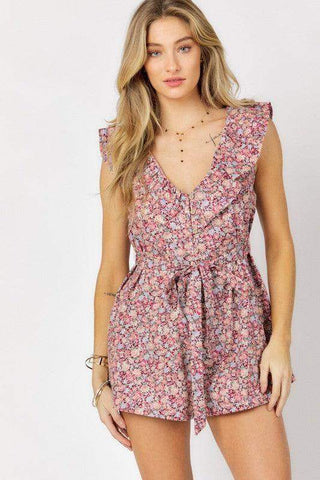DAVI & DANI Printed Button Down V Neck Mini Romper - SwagglyLife Home & Fashion DAVI & DANI Printed Button Down V Neck Mini Romper - SwagglyLife Home & Fashion