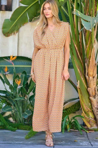 DAVI & DANI Printed V Neck Sleeveless Jumpsuit - SwagglyLife Home & Fashion DAVI & DANI Printed V Neck Sleeveless Jumpsuit - SwagglyLife Home & Fashion