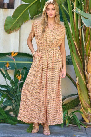 DAVI & DANI Printed V Neck Sleeveless Jumpsuit - SwagglyLife Home & Fashion DAVI & DANI Printed V Neck Sleeveless Jumpsuit - SwagglyLife Home & Fashion