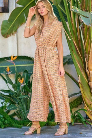 DAVI & DANI Printed V Neck Sleeveless Jumpsuit - SwagglyLife Home & Fashion DAVI & DANI Printed V Neck Sleeveless Jumpsuit - SwagglyLife Home & Fashion