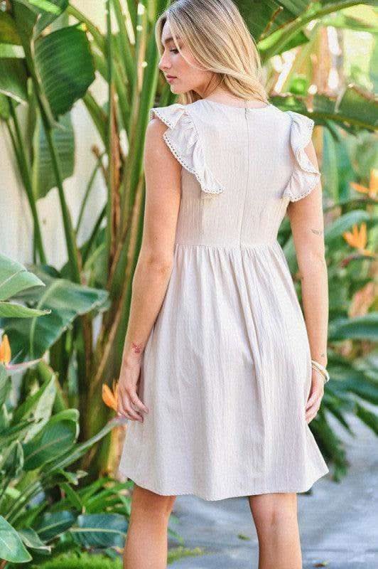 DAVI & DANI Solid Round Neck Embroidered Mini Dress - SwagglyLife Home & Fashion