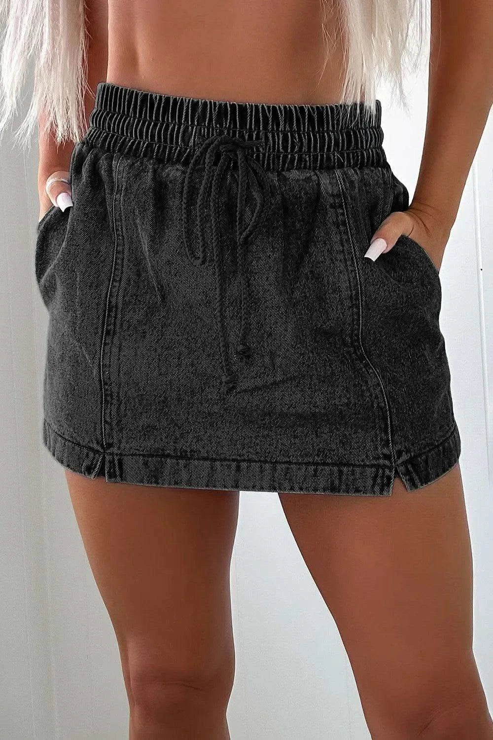 Drawstring High Waist Denim Shorts - SwagglyLife Home & Fashion