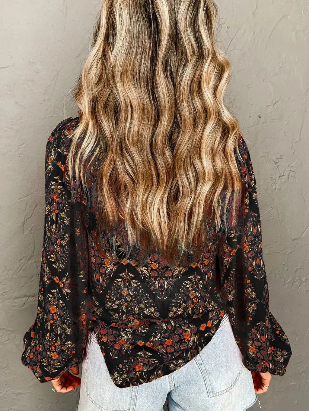 Floral Print Lantern Sleeve Loose Shirt - SwagglyLife Home & Fashion