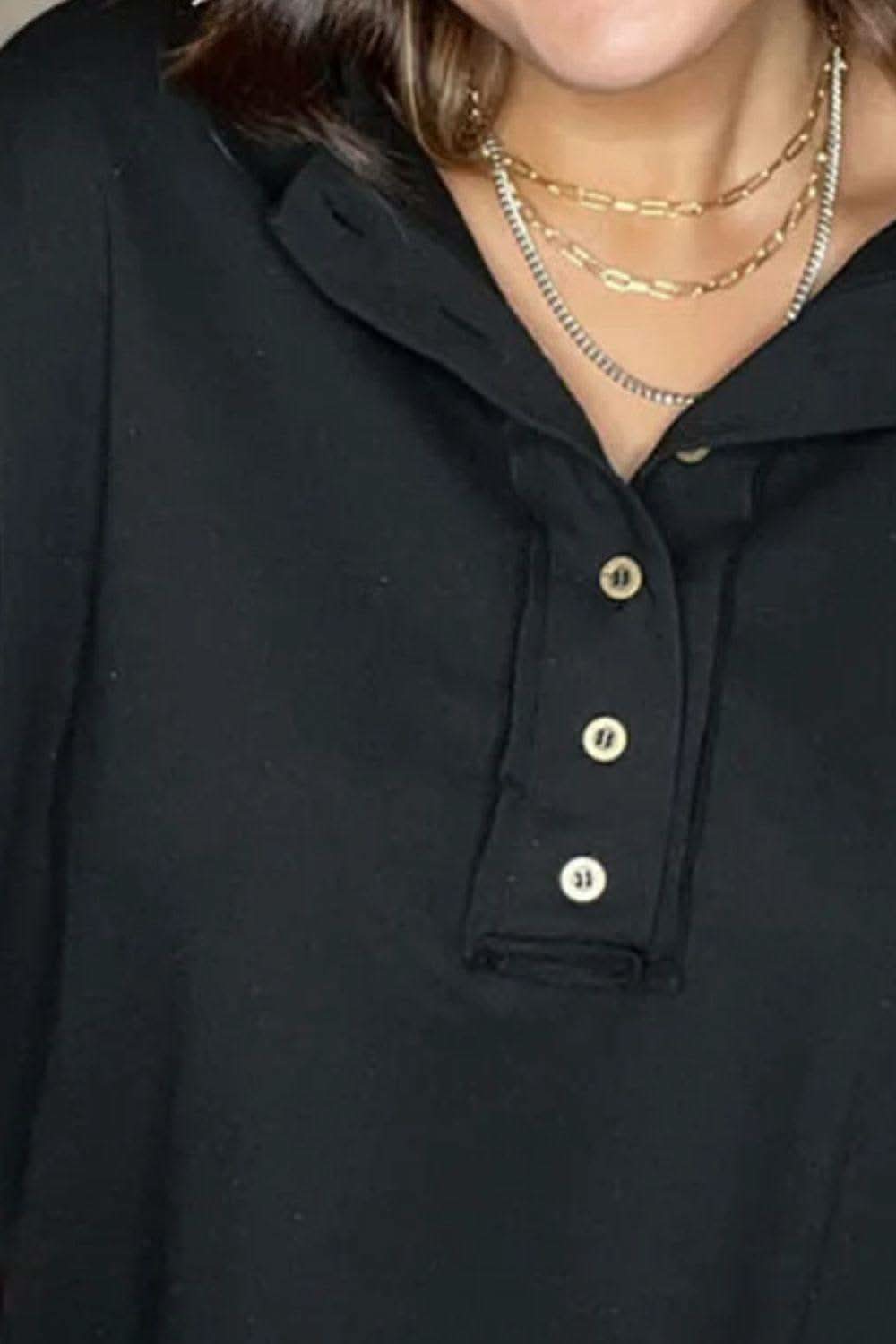 Sequin Half Button Long Sleeve Sweatshirt - SwagglyLife Home & Fashion