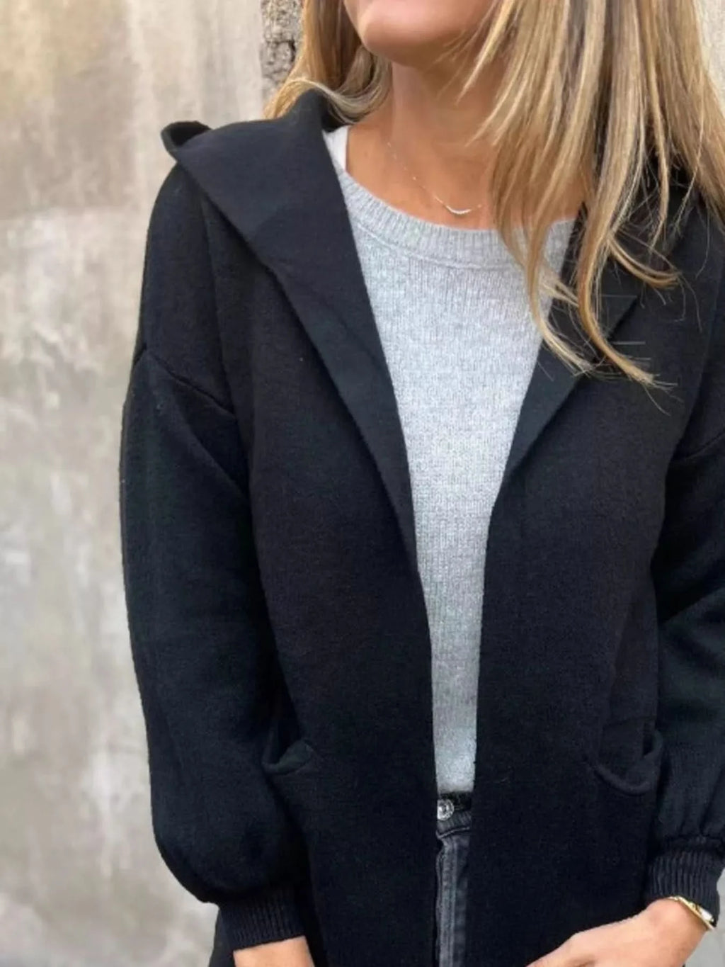 Full Size Open Front Drop Shoulder Hooded Cardigan Plus Size in - photo