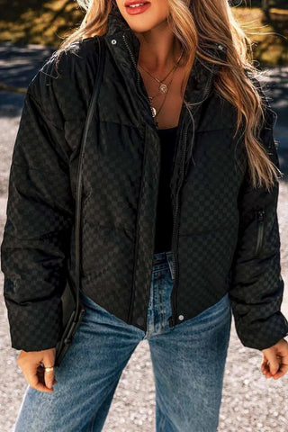 Checkered Turtleneck Zip Up Long Sleeve Winter Coat - SwagglyLife Home & Fashion Checkered Turtleneck Zip Up Long Sleeve Winter Coat - SwagglyLife Home & Fashion