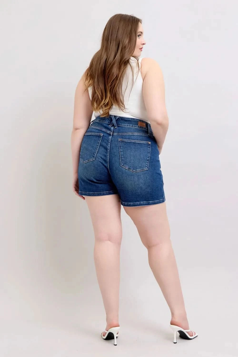 Judy Blue Full Size Double Button Waistband Denim Shorts Plus Size in - photo