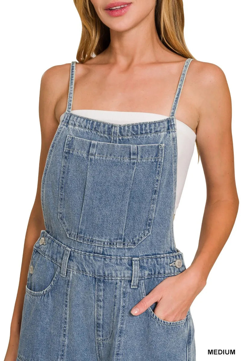 Zenana Denim Medium Washed Wide Leg Overalls in - photo