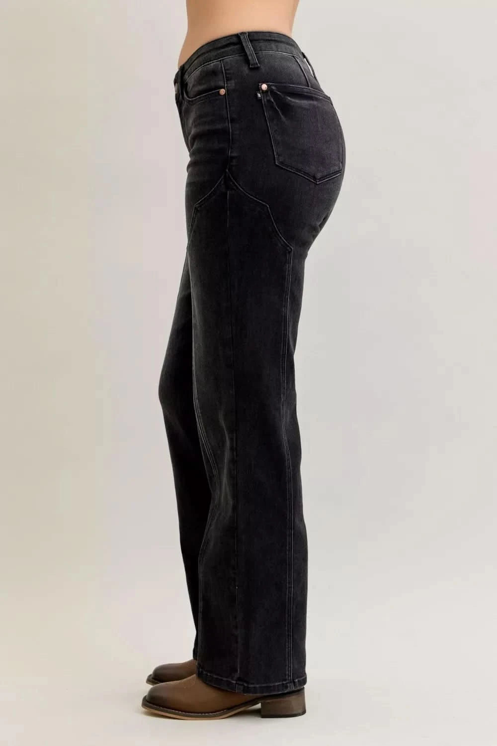 Judy Blue Mid Rise Straight Western Seam Detail Jeans in - photo
