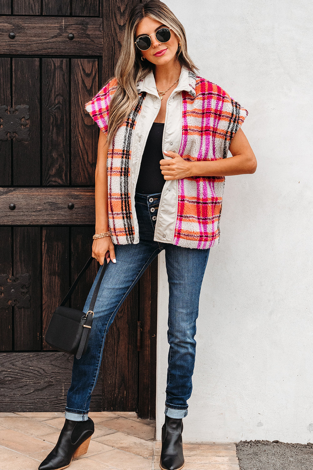 Molly Sherpa Plaid Jacket Vest in - Outerwear/Vests photo