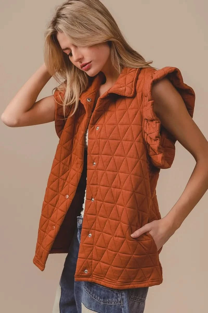 BiBi Quilting Knit Ruffle Sleeve Vest - SwagglyLife Home & Fashion BiBi Quilting Knit Ruffle Sleeve Vest - SwagglyLife Home & Fashion