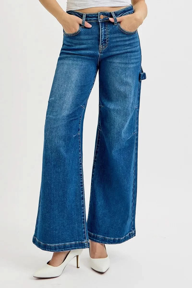 RISEN Full Size High Rise Wide Leg Patch Detailed Jeans Plus Size in - photo
