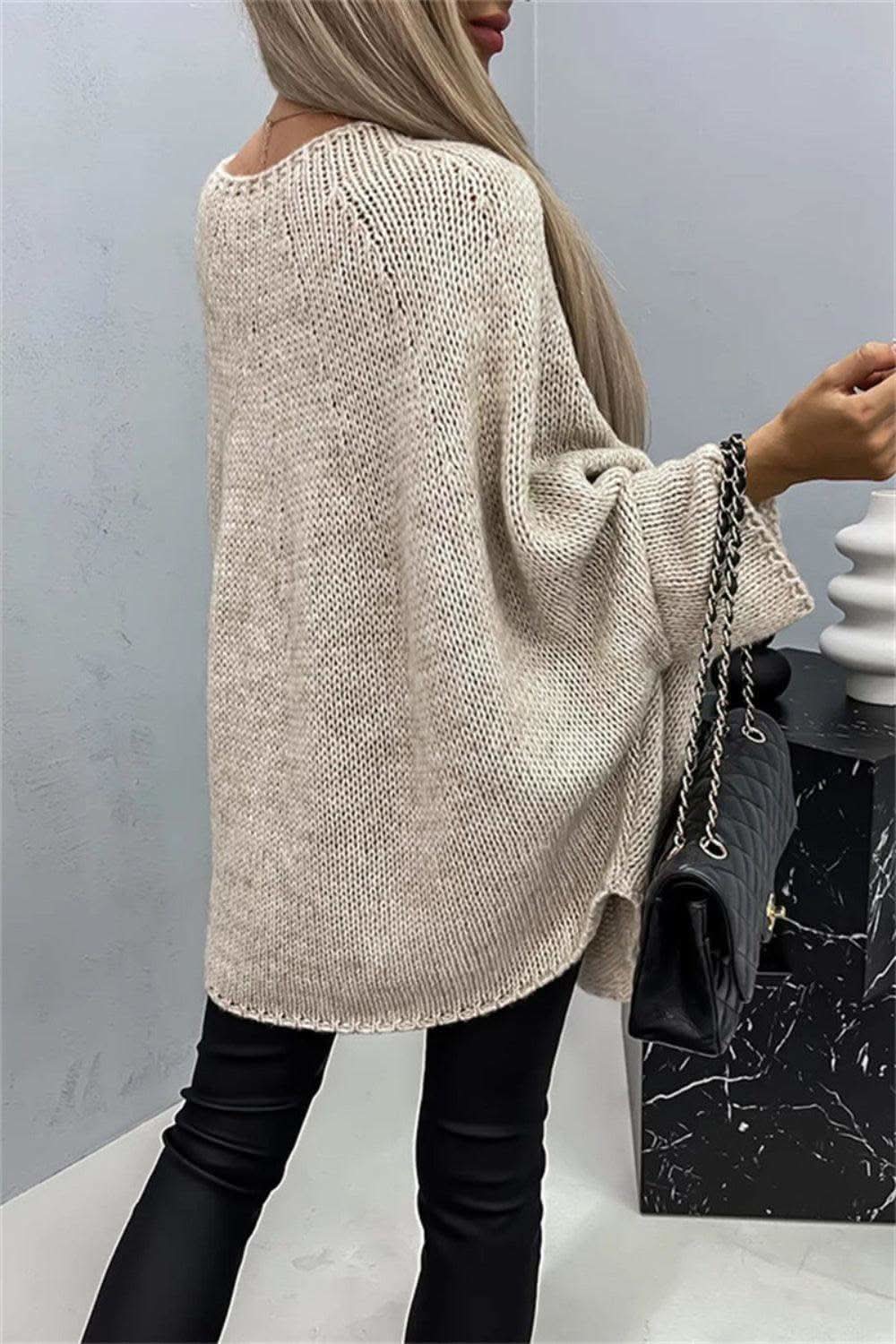 Round Neck Batwing Sleeve Sweater - SwagglyLife Home & Fashion