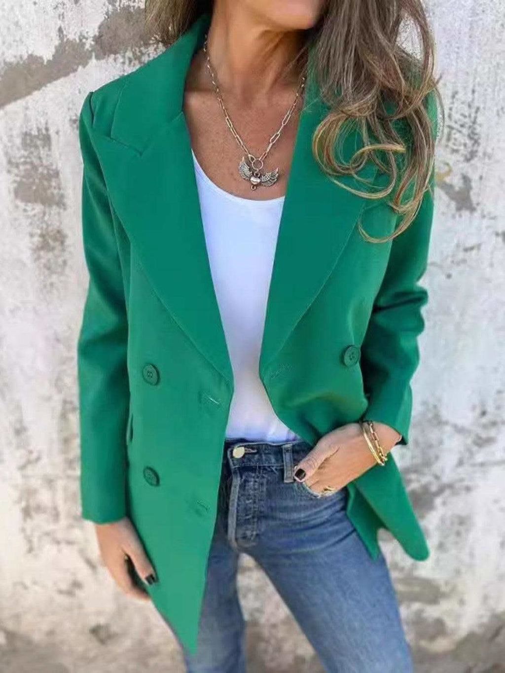 Full Size Collared Neck Long Sleeve Blazer in Green - Coats & Jackets photo