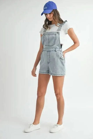 MABLE Square Neck Ruffle Shoulder Denim Overall Romper - SwagglyLife Home & Fashion MABLE Square Neck Ruffle Shoulder Denim Overall Romper - SwagglyLife Home & Fashion