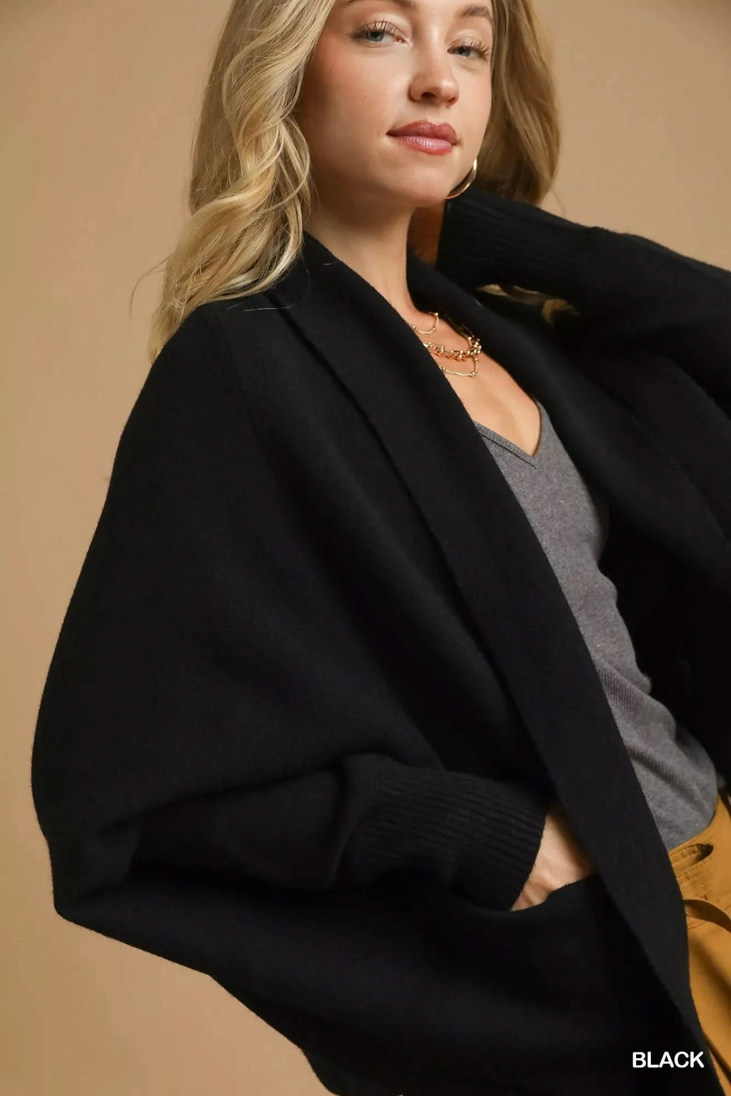 Umgee Open Front Cardigan with Front Pockets in - photo