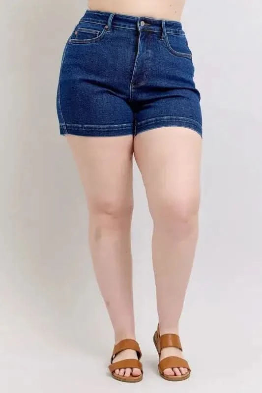 Judy Blue Plus Size High Waist Tummy Control Denim Shorts - SwagglyLife Home & Fashion