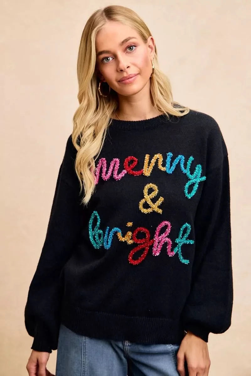 BiBi Tinsel Lettering Christmas Sweater in - photo