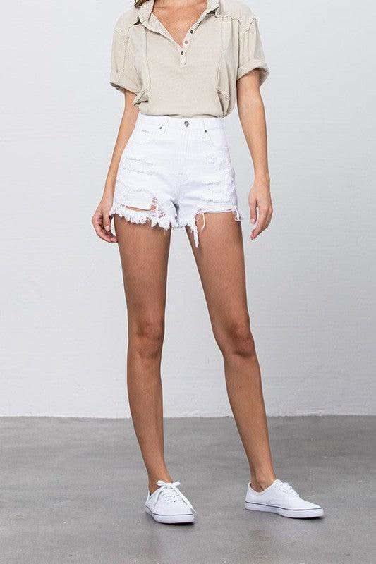 Denim Lab USA High Rise White Denim Shorts - SwagglyLife Home & Fashion