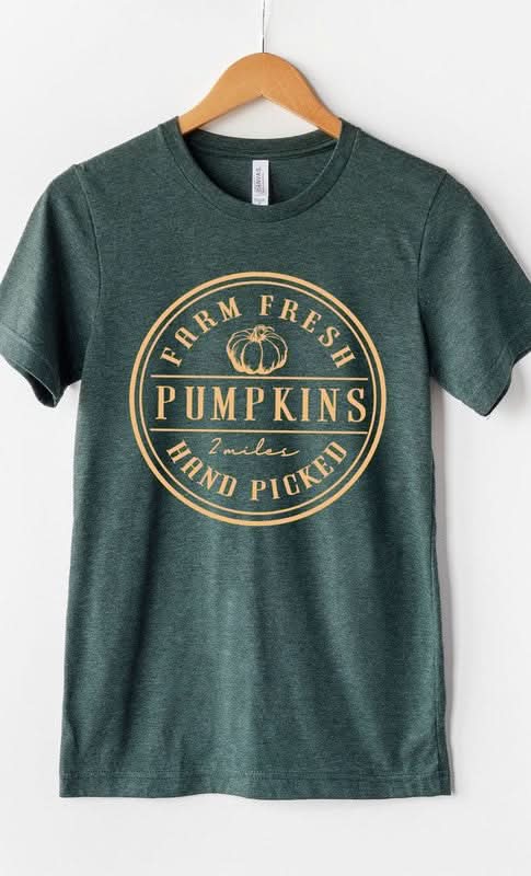 Farm Fresh Pumpkins Circle Graphic Tee in Heather Forest Green - photo