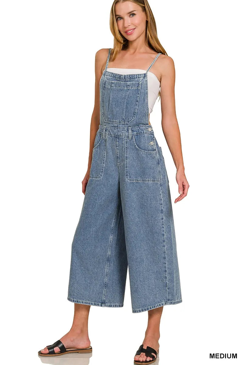 Zenana Denim Medium Washed Wide Leg Overalls in - photo