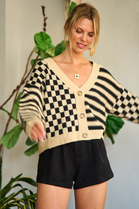 Contrast pattern sweater cardigan in - photo