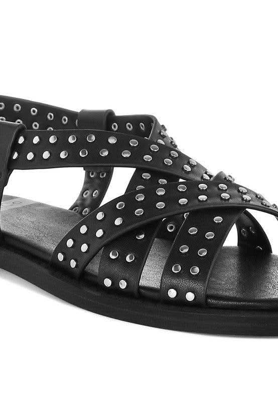 Anemone Studded Flat Gladiator Sandals - SwagglyLife Home & Fashion