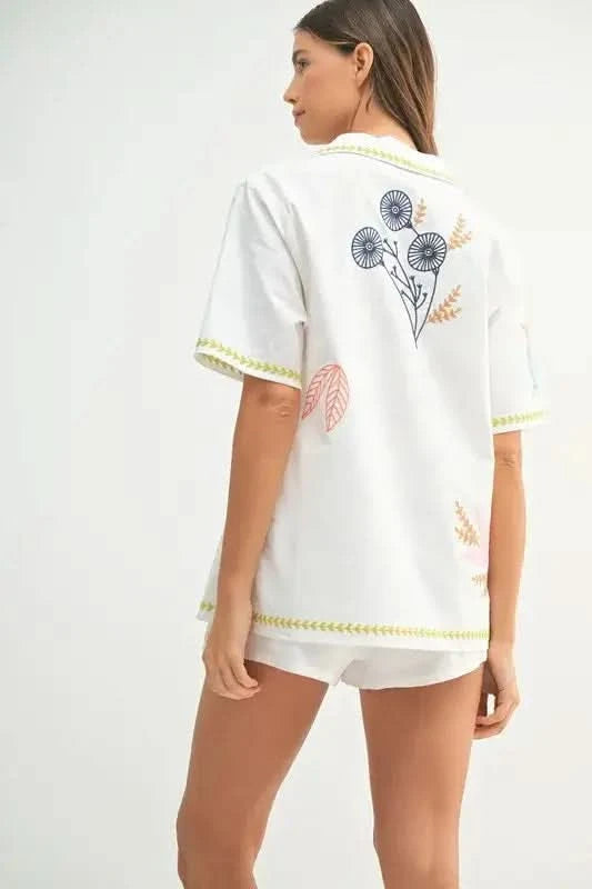 MABLE Embroidered Button Down Shirt and Shorts Set in - photo