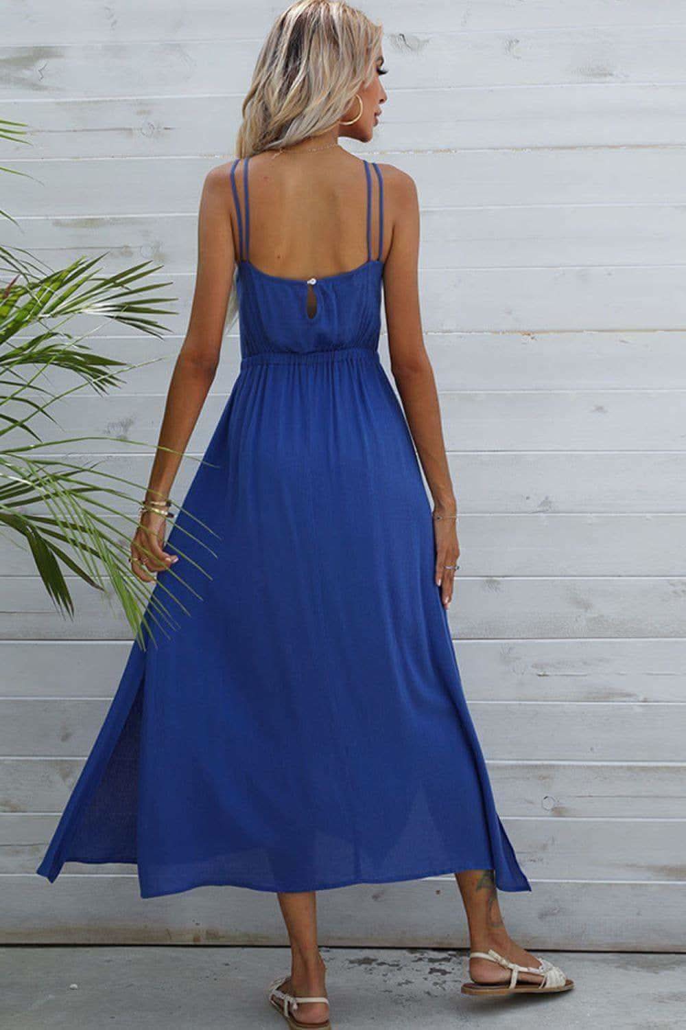 Double-Strap Side Slit Dress, Cobalt Blue in - Dresses photo