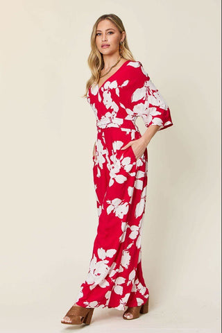 Double Take Full Size Printed Tie Back Wide Leg Jumpsuit - SwagglyLife Home & Fashion Double Take Full Size Printed Tie Back Wide Leg Jumpsuit - SwagglyLife Home & Fashion