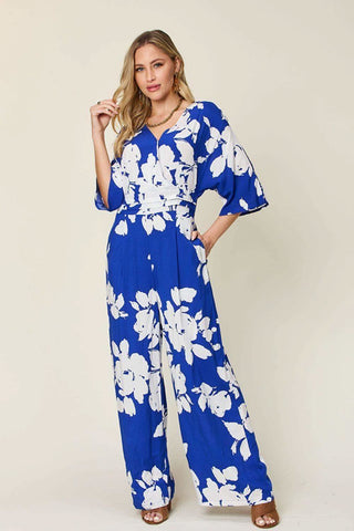 Double Take Full Size Printed Tie Back Wide Leg Jumpsuit - SwagglyLife Home & Fashion Double Take Full Size Printed Tie Back Wide Leg Jumpsuit - SwagglyLife Home & Fashion