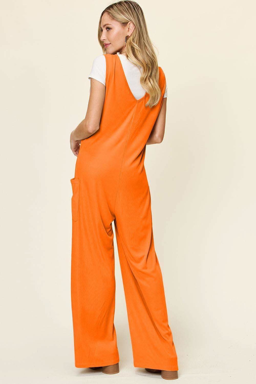 Double Take Full Size Sleeveless Wide Leg Jumpsuit with Pockets in - photo