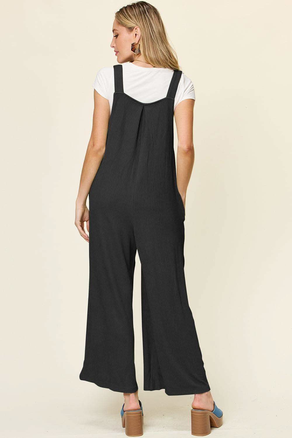 Double Take Full Size Texture Sleeveless Wide Leg Overall in - photo