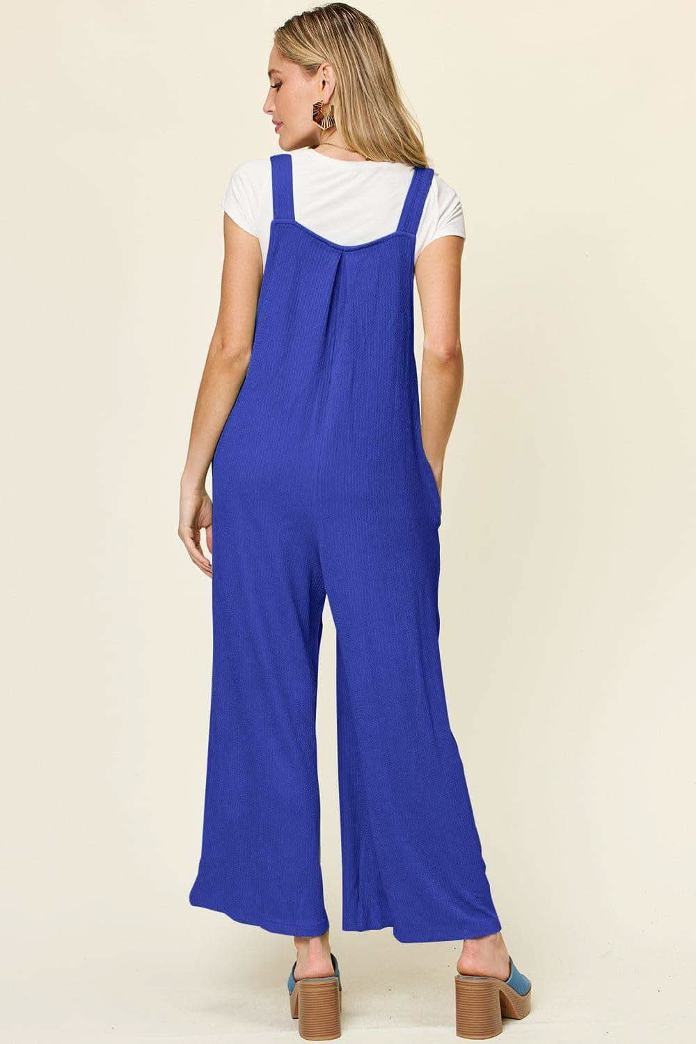 Double Take Full Size Texture Sleeveless Wide Leg Overall in - photo