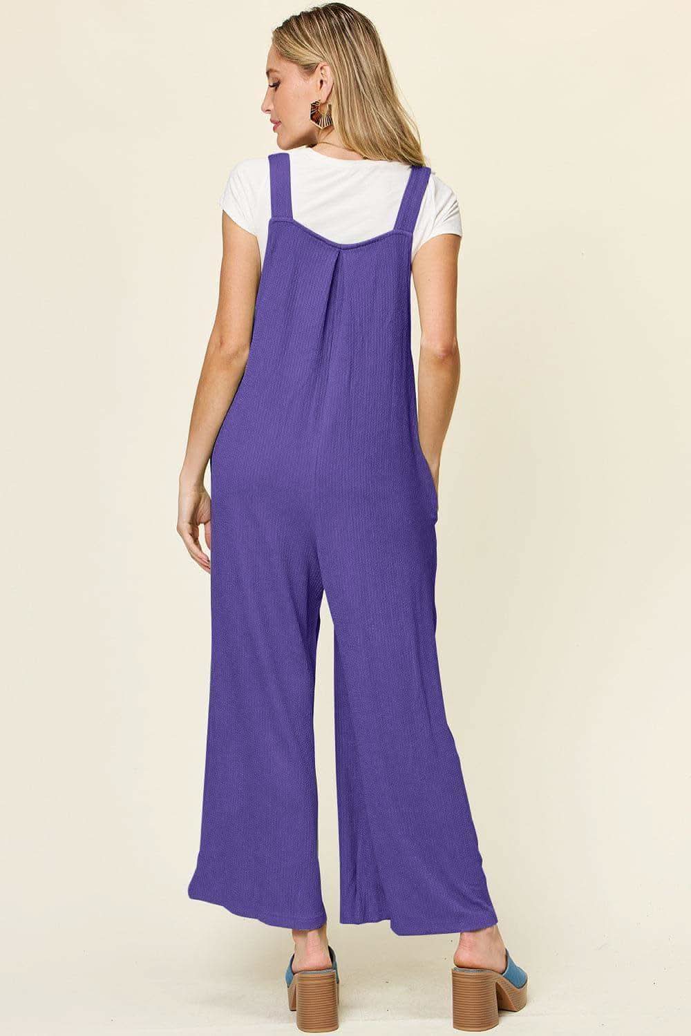 Double Take Full Size Texture Sleeveless Wide Leg Overall in - photo