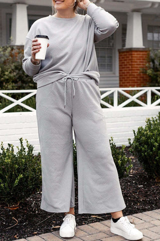 Double Take Full Size Textured Long Sleeve Top and Drawstring Pants Set - SwagglyLife Home & Fashion Double Take Full Size Textured Long Sleeve Top and Drawstring Pants Set - SwagglyLife Home & Fashion