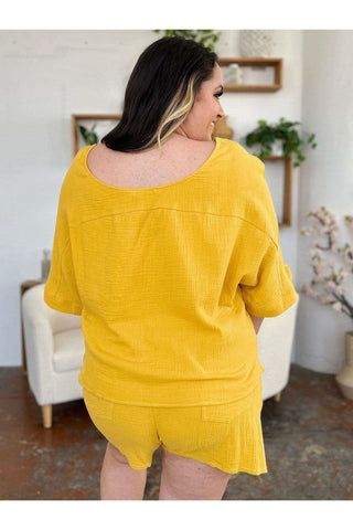 Double Take Texture Half Sleeve T-Shirt and Drawstring Shorts Set - SwagglyLife Home & Fashion Double Take Texture Half Sleeve T-Shirt and Drawstring Shorts Set - SwagglyLife Home & Fashion